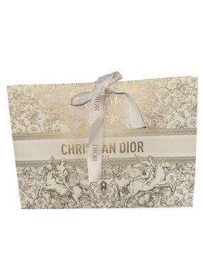 DIOR GIFT BAG  Gold White Ribbon collapsible 9.5 x 7 x 3.5 " HOLIDAY